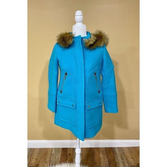 J. Crew Petite Chateau Parka Italian Stadium J8369 0 coat Blue - Picture 4 of 8